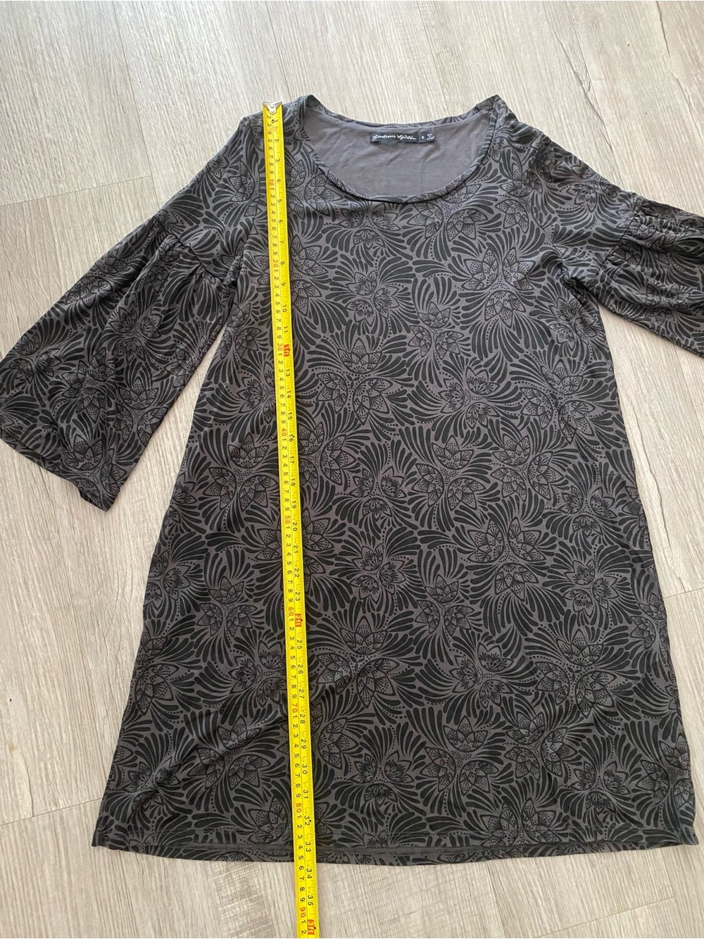 Gudrun Sjoden Kalejdoskop Lyocell Bell Sleeve Tunic Dress Floral Black Gray Sz S - Picture 6 of 7